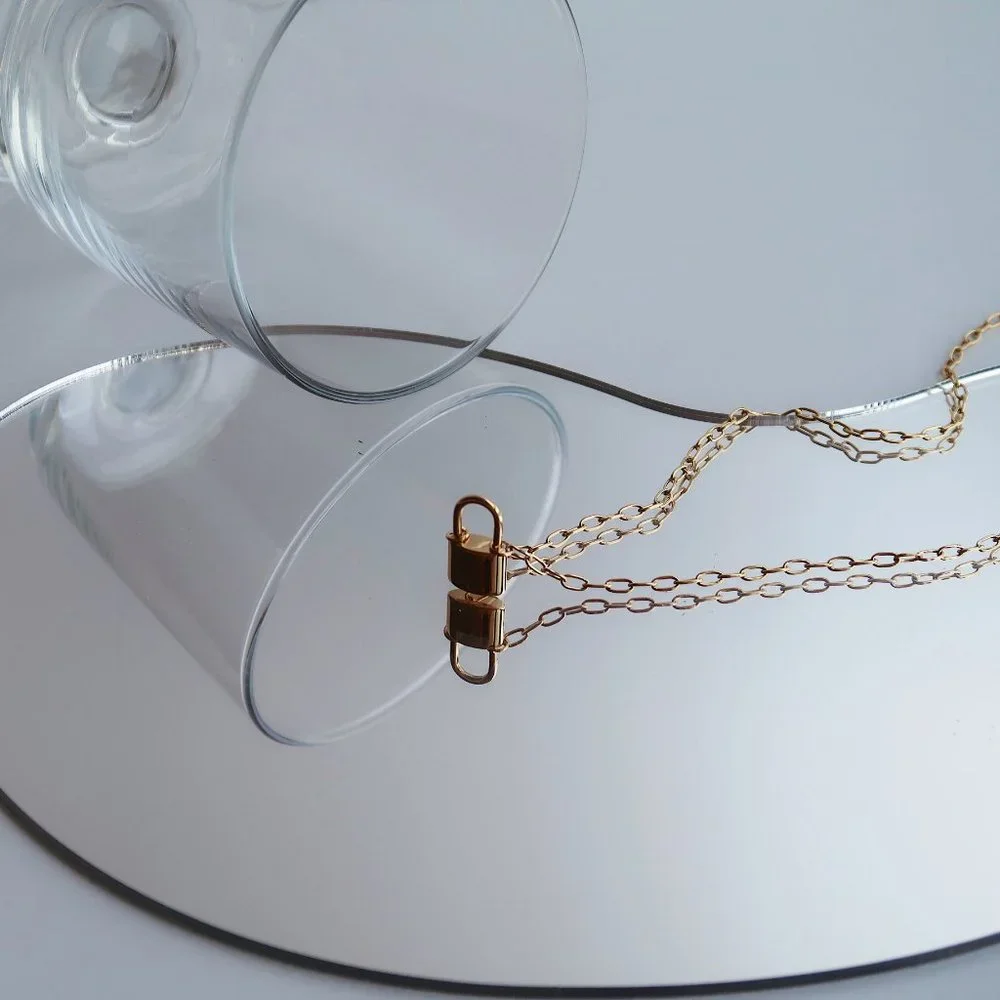 NEW 18K Gold Plated Lock Padlock Pendant Link Chain Paper Clip Necklace - Picture 4 of 6
